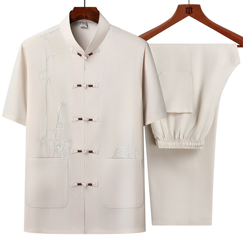 Men's Short Sleeve Chinese Style Chinese Frog Tang Suit Suit - Image 9