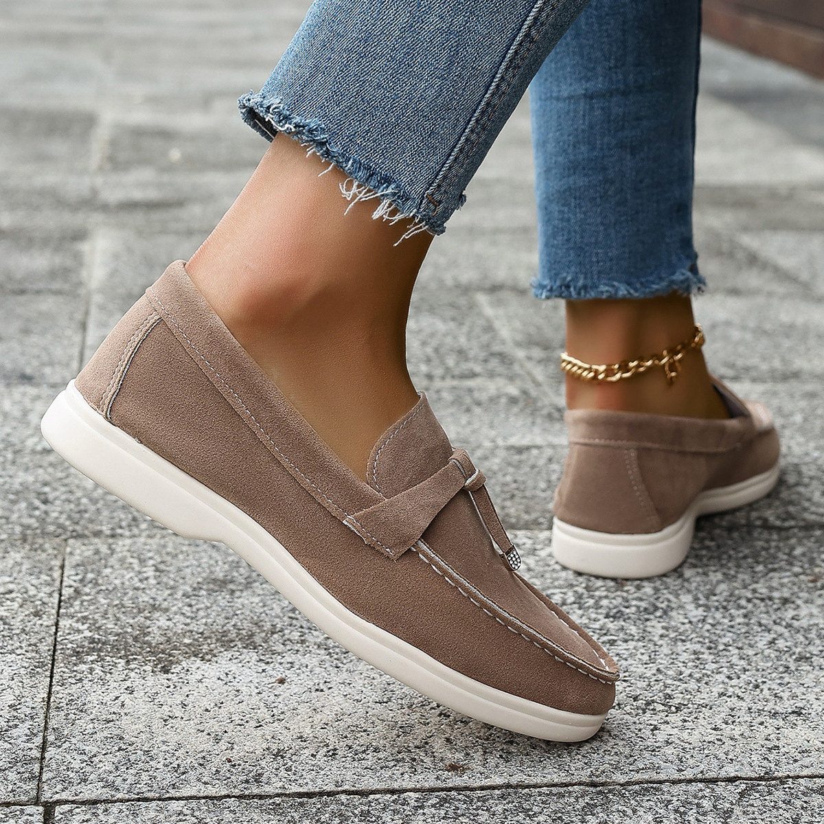 Casual One Pedal Loafer Tassel Shallow Mouth Loafers For Women - Image 7