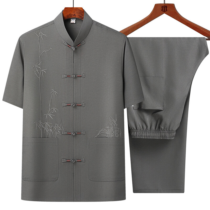 Men's Short Sleeve Chinese Style Chinese Frog Tang Suit Suit - Image 2