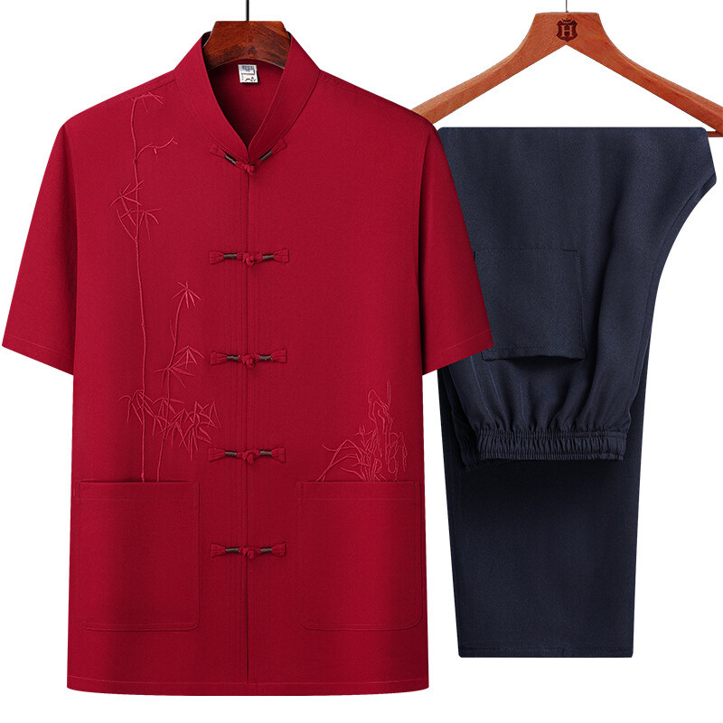 Men's Short Sleeve Chinese Style Chinese Frog Tang Suit Suit - Image 8