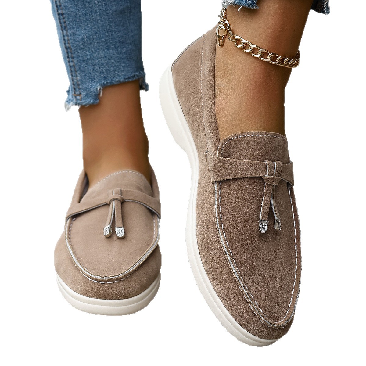 Casual One Pedal Loafer Tassel Shallow Mouth Loafers For Women - Image 5