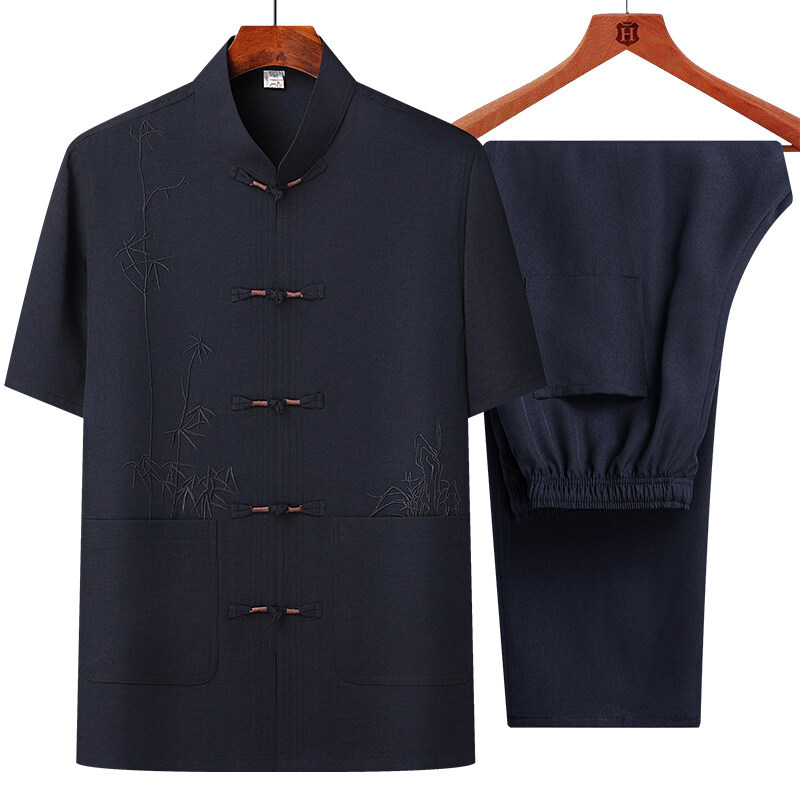 Men's Short Sleeve Chinese Style Chinese Frog Tang Suit Suit - Image 10