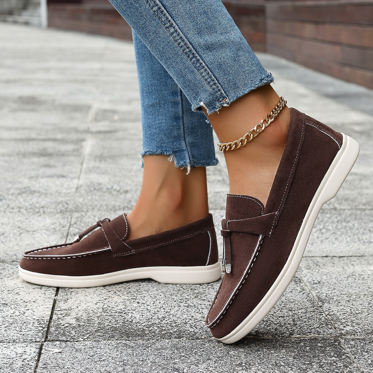 Casual One Pedal Loafer Tassel Shallow Mouth Loafers For Women - Image 3